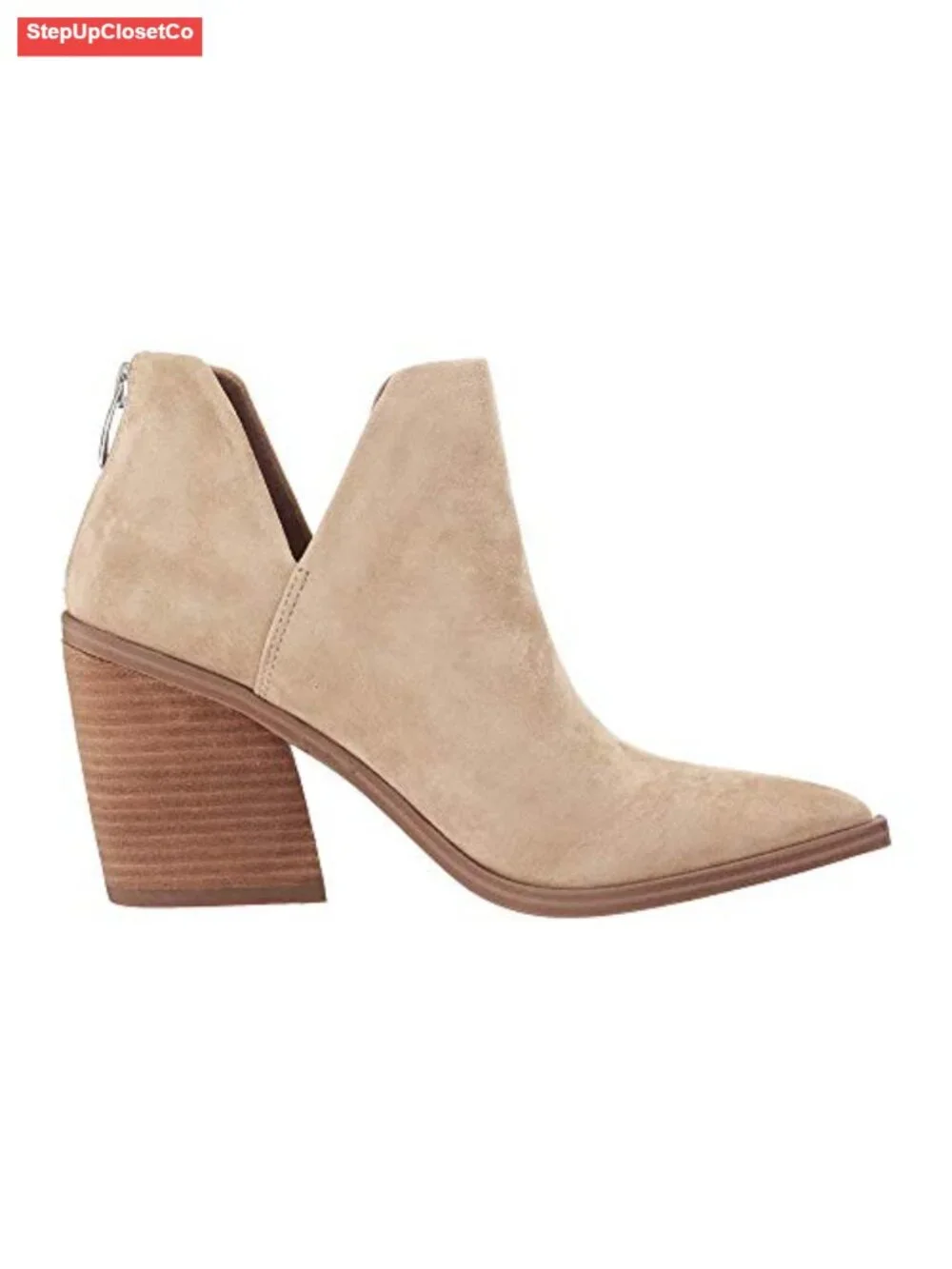 Slip on Ankle Boots V Cutout Pointed Toe Chunky Stacked Heel Booties Faux